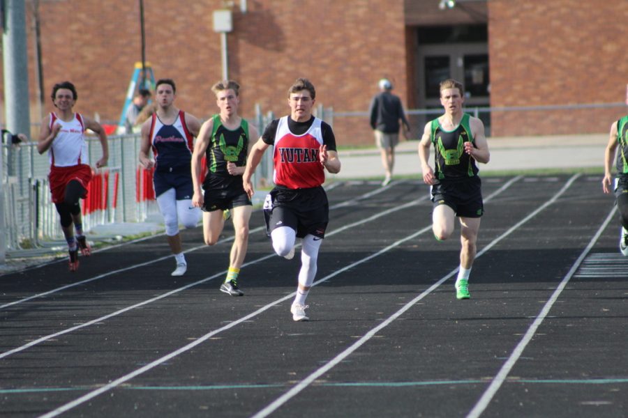 Josh Jessen leads the pack in the 200 meter dash at the 2019 Yutan Track Invite.  Jessen missed out on a sophomore season due to COVID-19 and is excited to get the opportunity to compete as a junior this year.