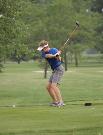 Will Elgert tees off at the 2020 unofficial state golf tournament.  Elgert is excited is have a chance at an official state tournament this season.