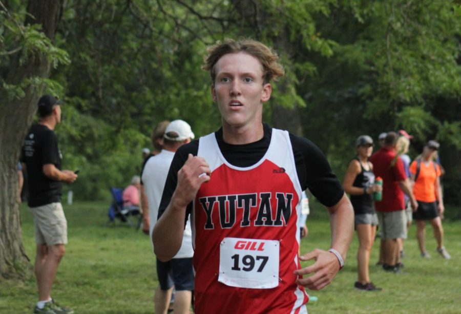 Senior Isaac Kult competes in the Yutan Cross Country Invitational. Kult has been the top placing runner for the Yutan cross country team.