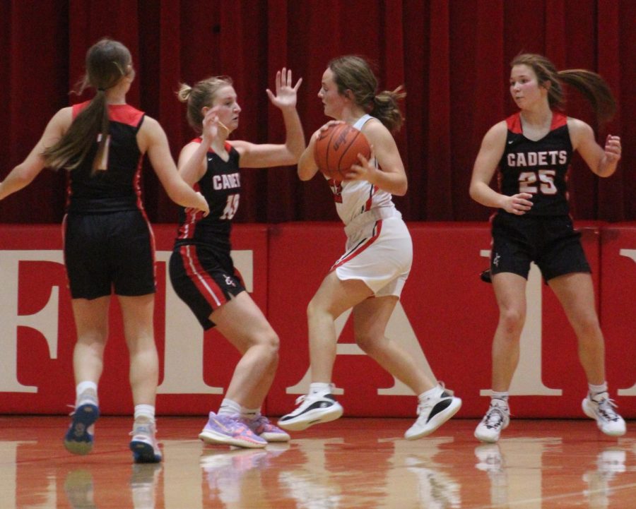Sophomore Maycee Hays drives to the hole against West Point- Beemer. The Lady Chieftains beat the Cadets 48-39.