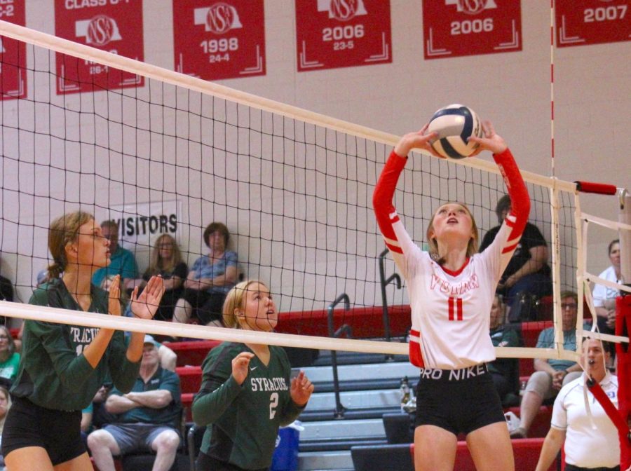 Sophomore McKenna Jones sets the ball up for a kill. McKenna is a setter for the varsity team.