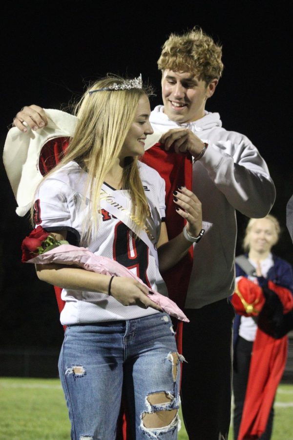 Senior Abby Keiser gets awarded homecoming queen after the homecoming football game. Keiser received support by her whole family during homecoming week. She deserves it; shes really helpful to everyone, freshman Tyler Keiser said. 