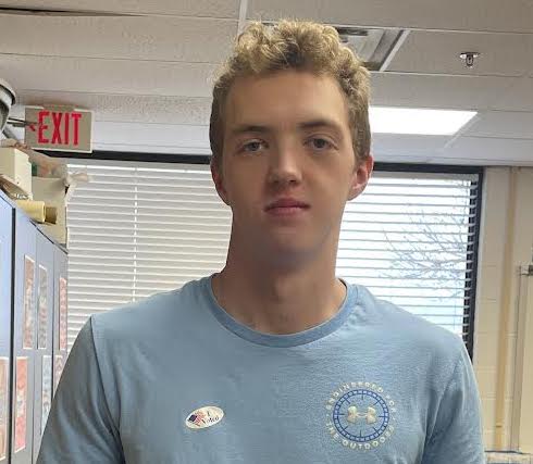Senior Grayson Cogdill poses for a picture with an I Voted sticker. Some seniors within age limits had the opportunity to vote for the first time.