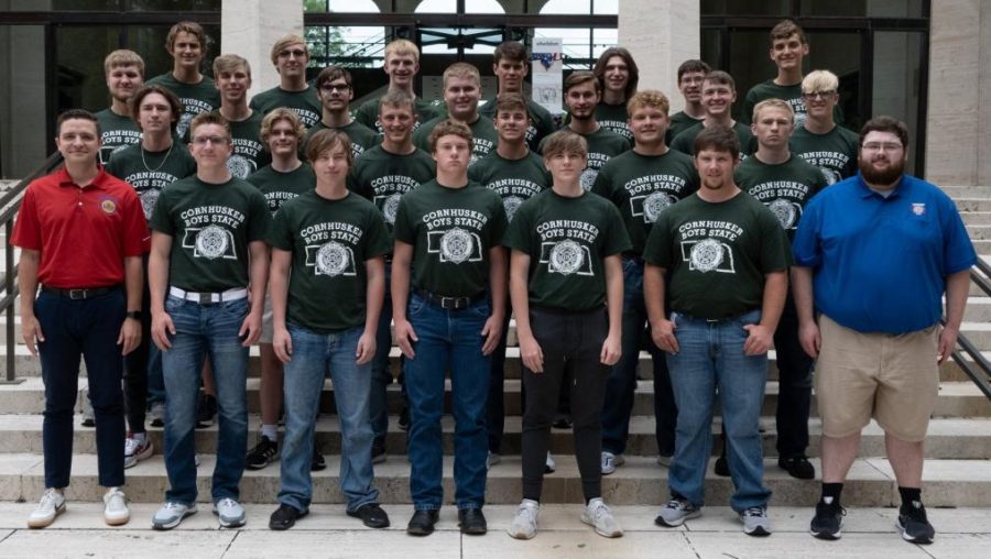 Senior Will Peterson poses for a picture with a group called Manila Bay along with fellow students from Nebraska. Peterson got firsthand government experience while attending Boys State.