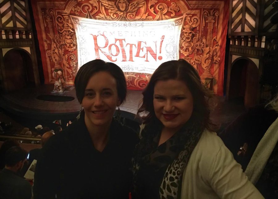 Math teacher Natalie Zabrocki (right) poses with English teacher Ginger Eikmeier at the Broadway play Something Rotten in New York City. Zabrocki was a chaperone for this educational trip in 2016 as well as the 2015 Washington, D.C. trip.