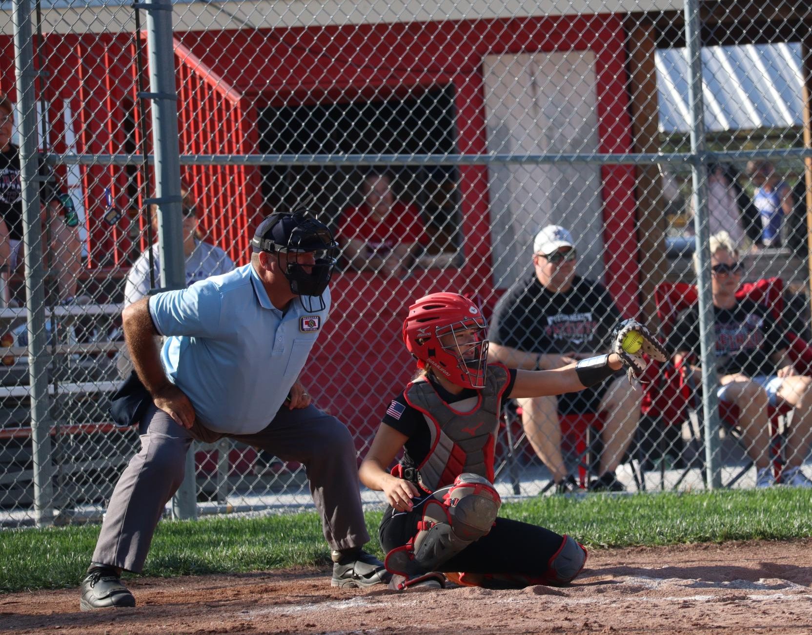 Sophomore Jordyn Campbell catches ball securing the strikeout. Campbell previously played third base during the 2022 season and switched to catcher this season.