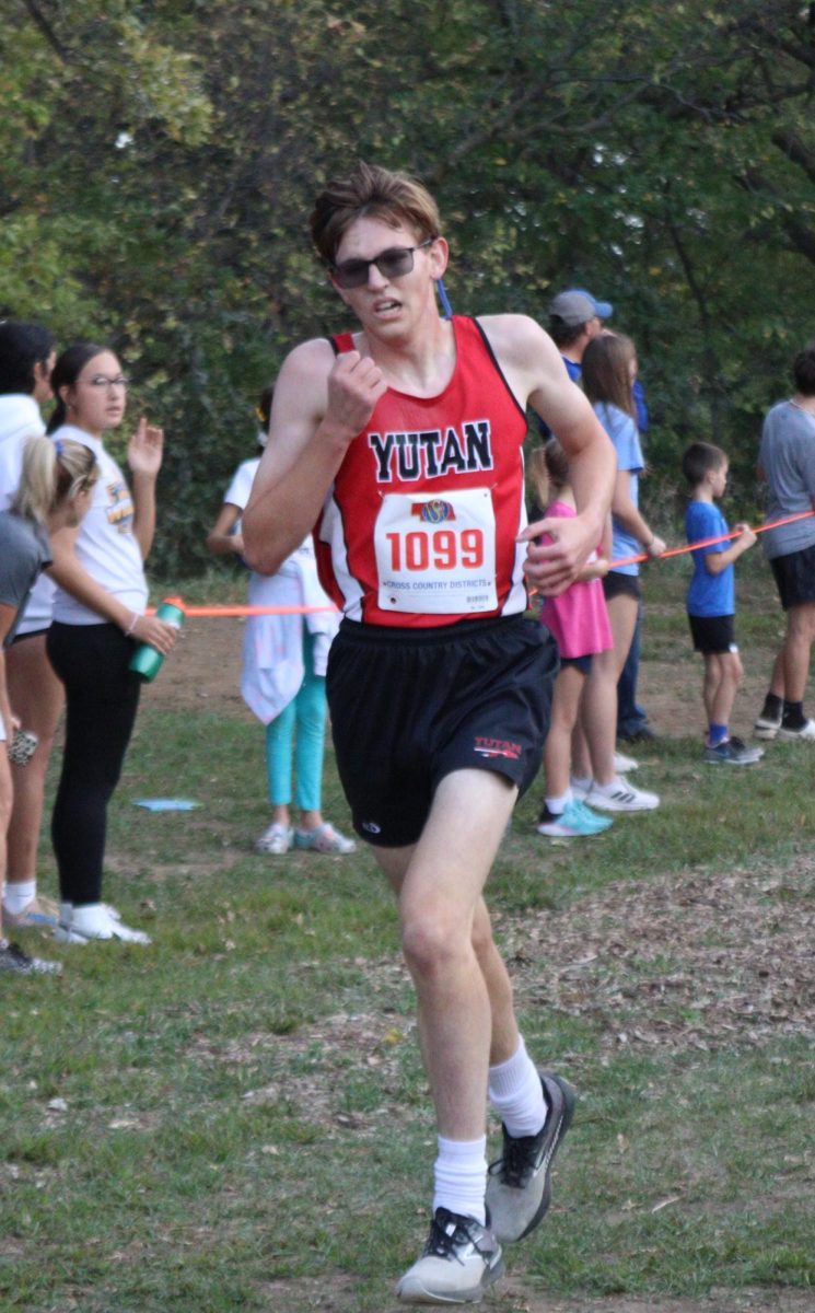 Senior Bryce Kolc aims for victory while running in districts at Fort Calhoun. Some of Kolcs highlights were placing at both Pender and East Butler and running a personal record of 18:37.