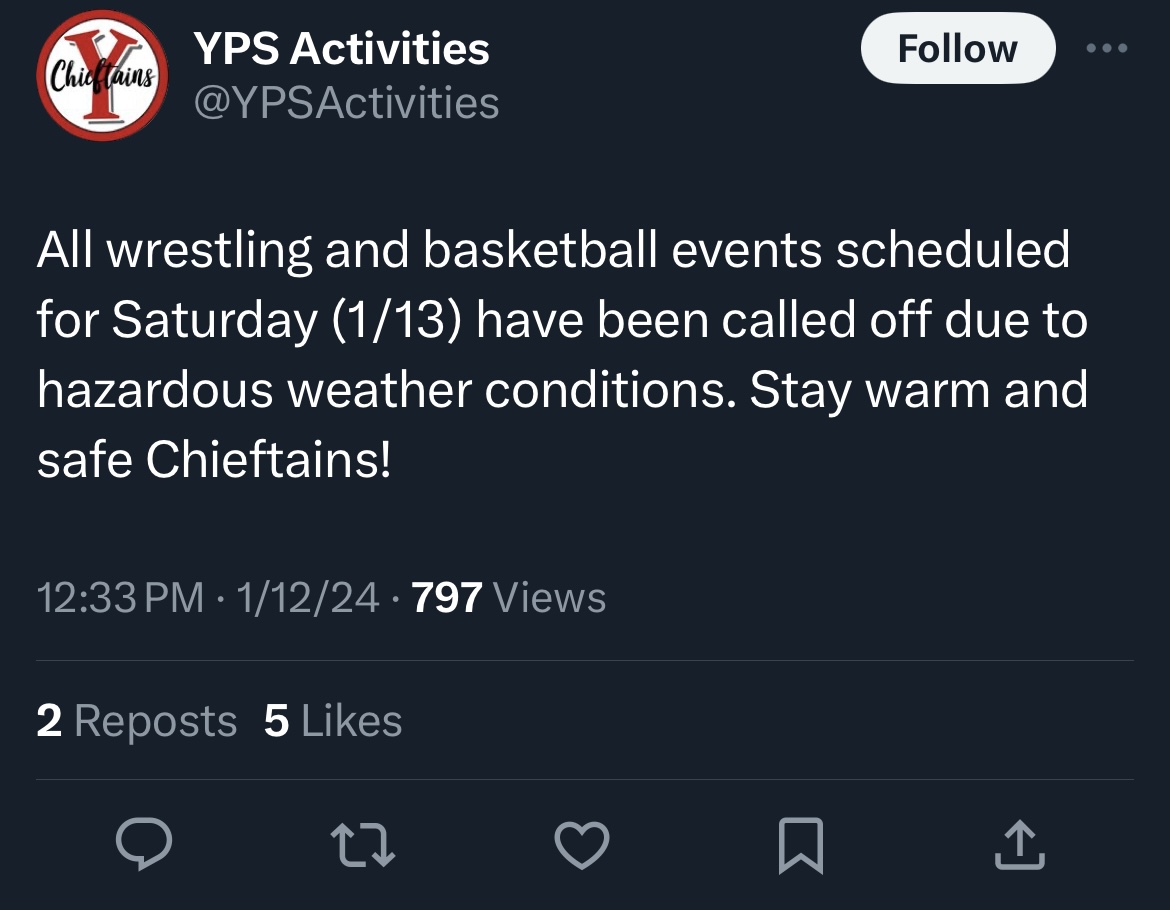 This message was posted on X for all community members to see. In total, there were seven sports events canceled. 