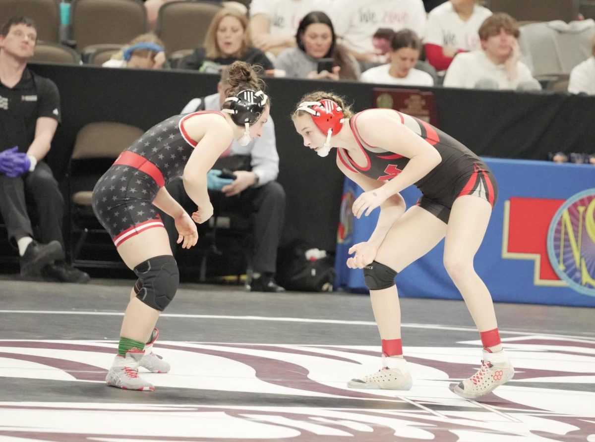 Campbell starts her match against her Weeping Water opponent in the neutral position. Campbell beat her opponent in the second period. 