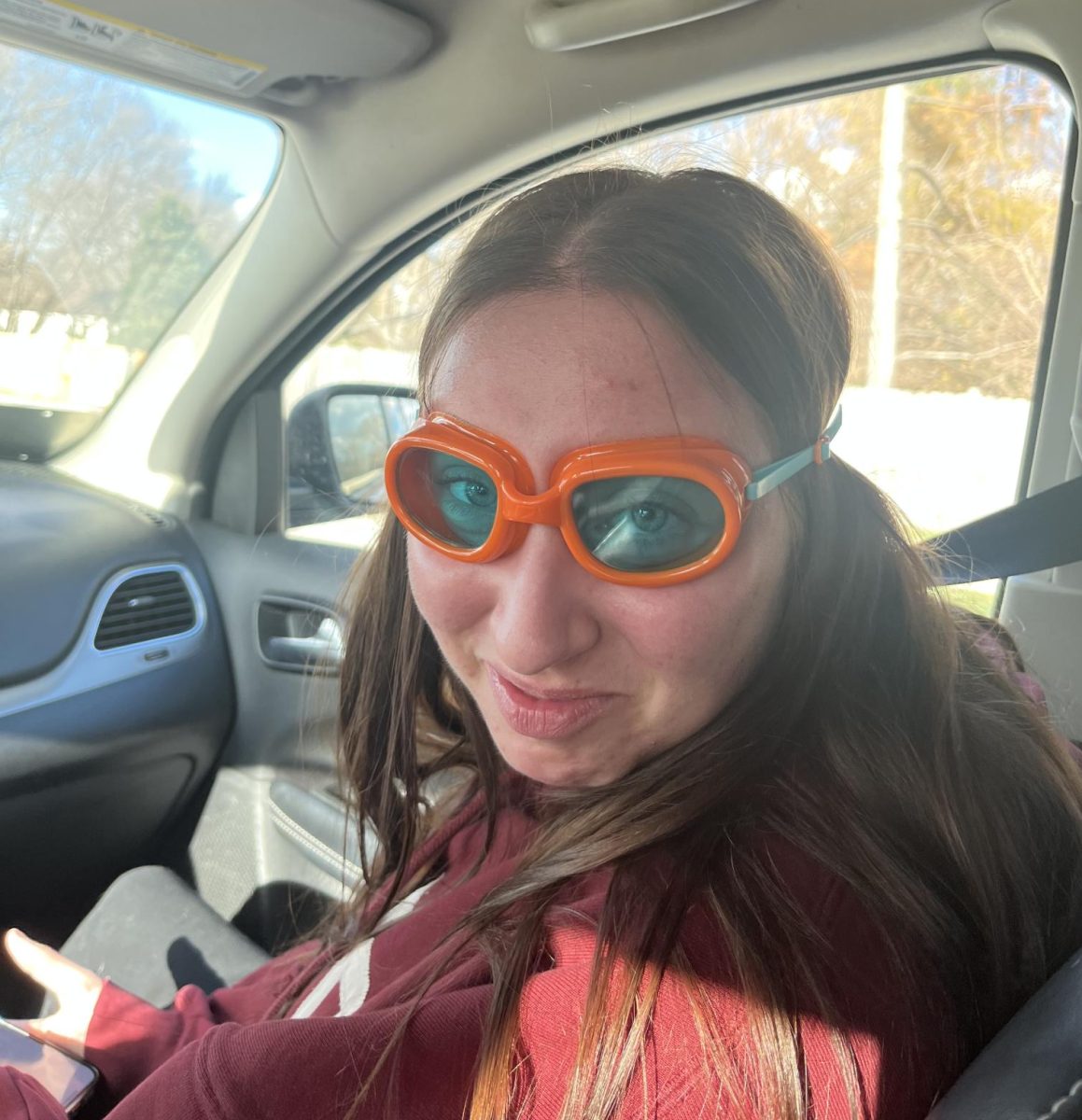 Senior Kayleen Pettinger smiles at the camera with her goggles on. Pettinger has eliminated two people so far.