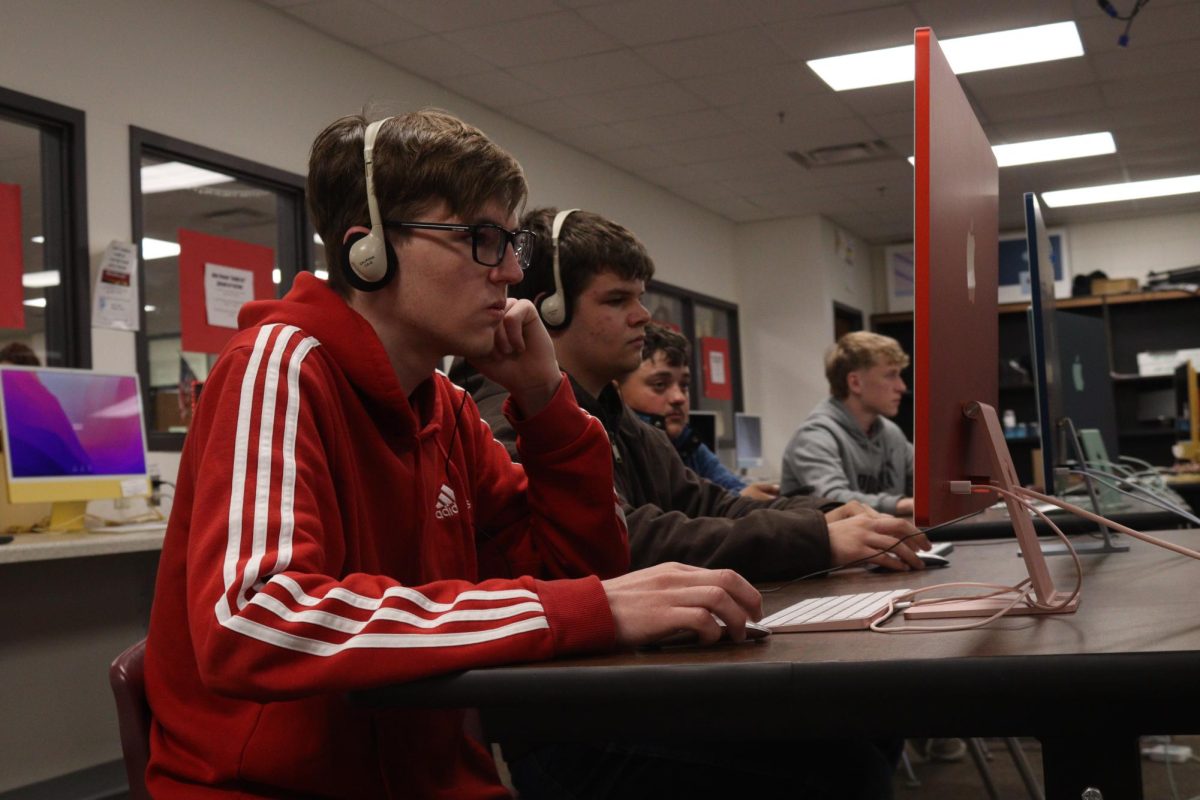 In his Video Production class, senior Bryce Kolc works on a project. Kolc will be majoring in software engineering at the University of Nebraska-Lincoln. 