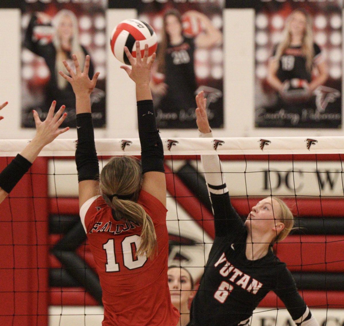 Senior Gabi Tederman hits the ball to the opposing team, D.C. West. Tederman led the team in kills last season.