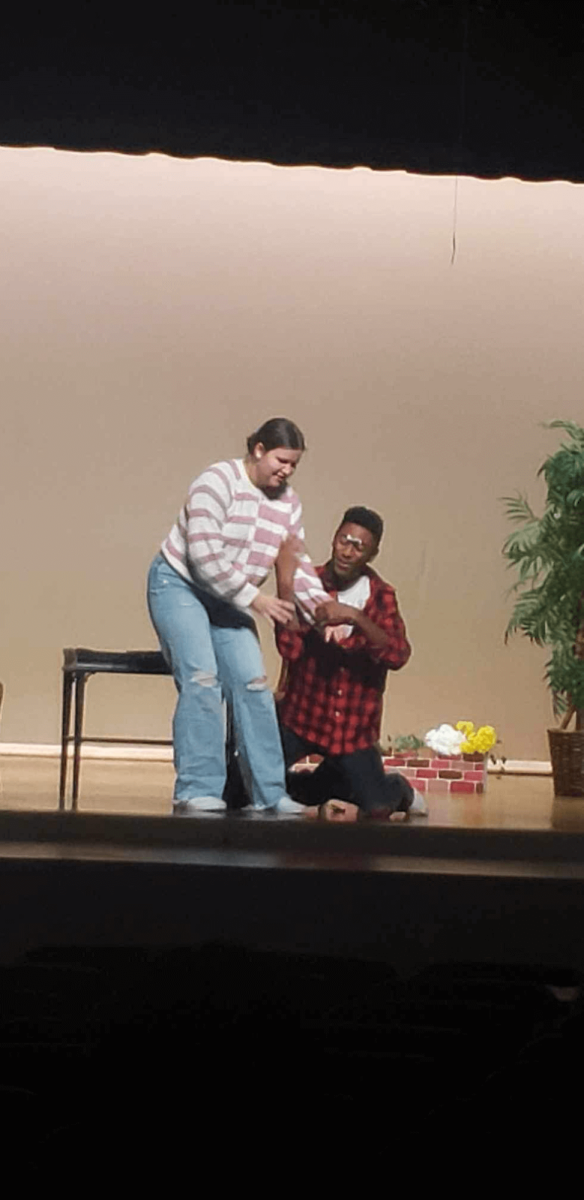 11th grader Lexi Bisaillion and 9th grader Izaiah Hancock performing at York high school. The One-act won 5th place at York.