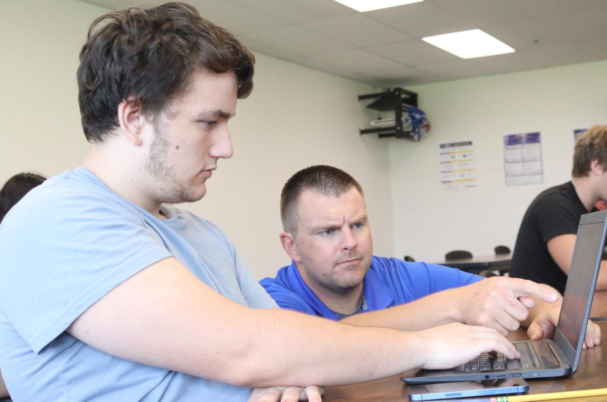 Senior Brody Glover works in his business class. Brody wants to go straight to work as an electrician, then to work his way up and hopefully be a master electrician down the line.