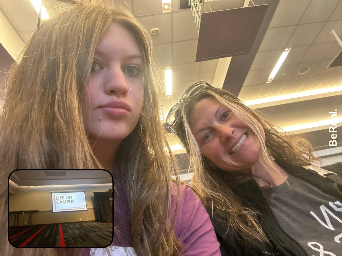 Senior Libby Winn and her mom takes a selfie at her college visit. Winn was drawn to the campus home-like scenery.